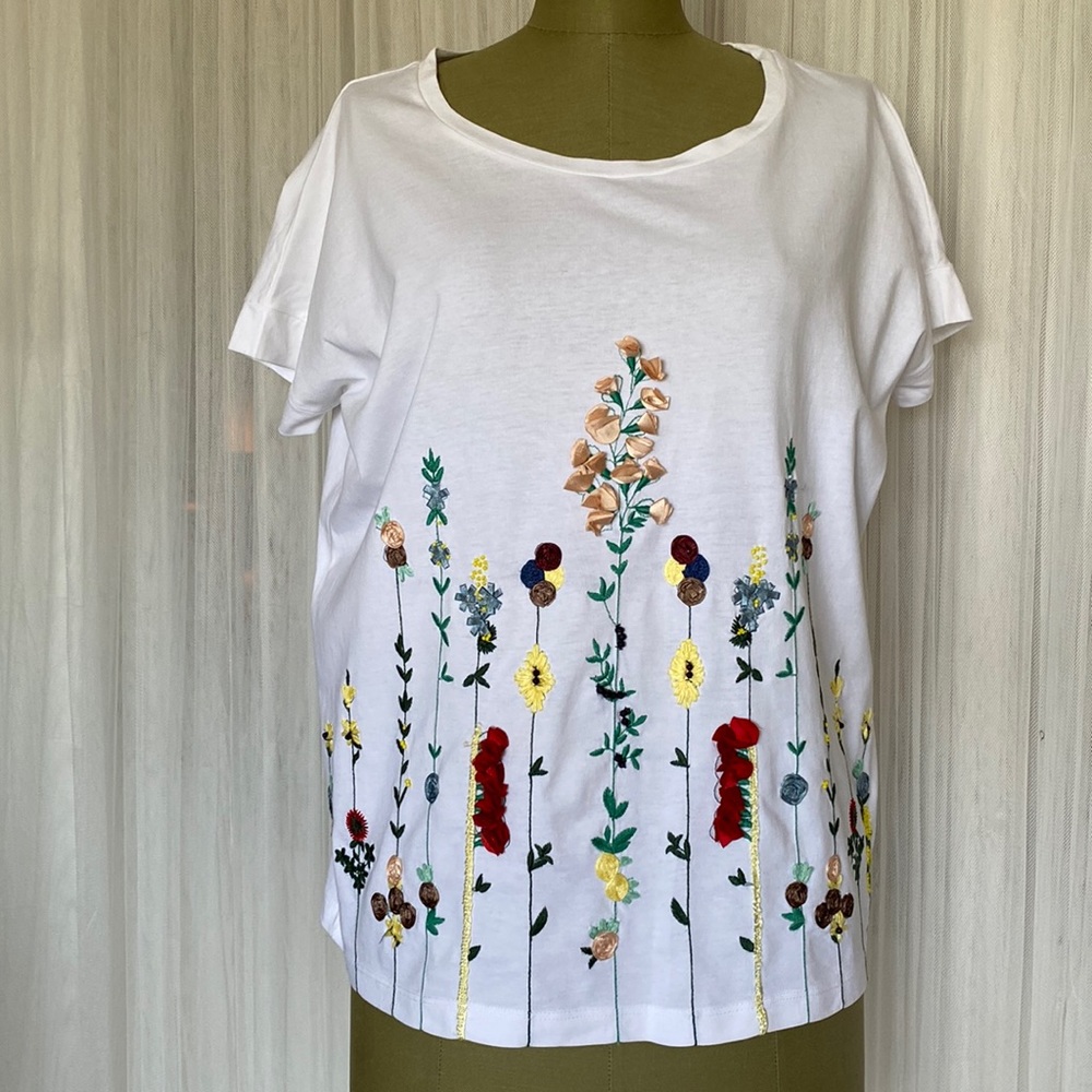 Twin-set embroidery/beads/ribbons white boxy fit T-Shirt